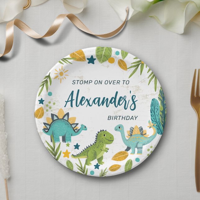 Stomp on Over Kids Dinosaur Birthday Party Paper Plates (Creator Uploaded)