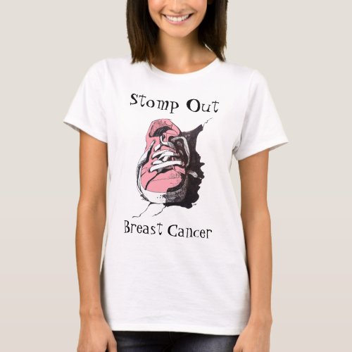 Stomp Out Breast Cancer Pink Sneaker Ladies T_Shirt