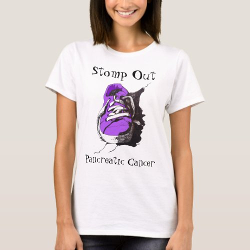 Stomp Out Pancreatic Cancer Purple Sneaker Ladies T_Shirt