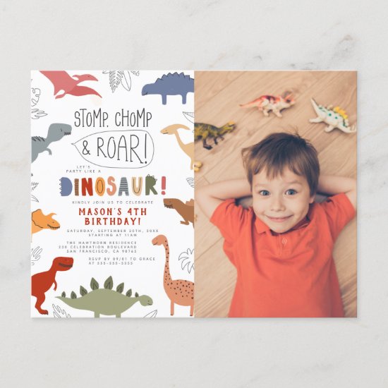 Stomp & Roar! Cute Dinosaurs Photo Birthday Party Postcard