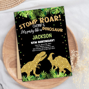 Stomp Roar Glitter Dinosaur Birthday Invitations