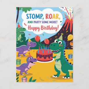 "Stomp, Roar & Party Some More- Dino Kids Design Postcard