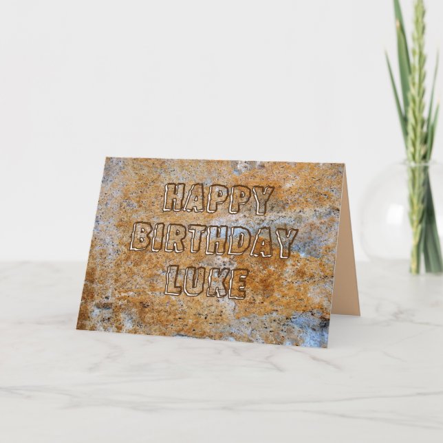 Stone Age Happy Birthday Luke Card (Front)