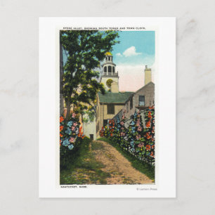 Stone Alley View of South Tower and Town Clock Postcard