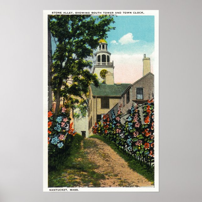 Stone Alley View of South Tower and Town Clock Poster (Front)