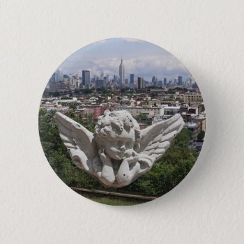 Stone Angel Views Manhattan Pinback Button by erinphotodesign at Zazzle