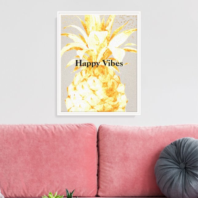 Stone Beige Cream Yellow Gold Pineapple Canvas Print (Insitu(LivingRoom))