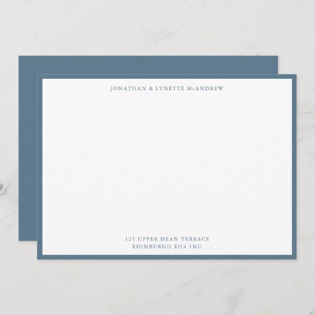 Stone Blue Classic Border Flat Note Card (Front/Back)