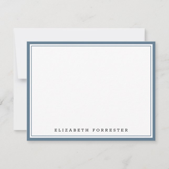 Stone Blue Classic Double Border Correspondence Note Card (Front)