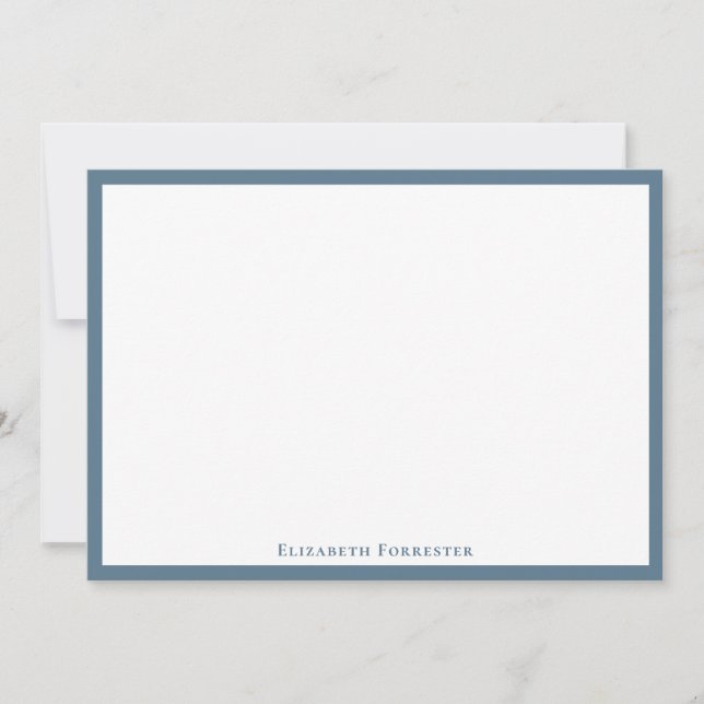 Stone Blue Elegant Modern Flat Note Card (Front)