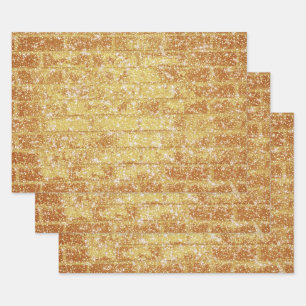 Stone Brick Texture Gold Glitter Decoupage Wrapping Paper Sheets