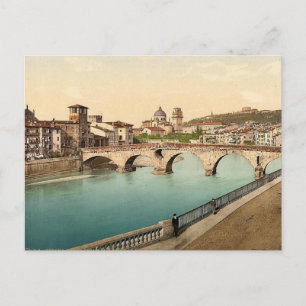 Stone bridge and San Giorgia, Verona, Italy classi Postcard