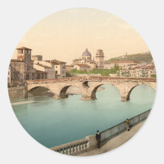 Stone Bridge and San Giorgio, Verona, Italy Classic Round Sticker