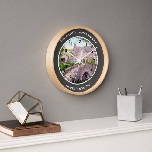 Stone Bridge England Watercolor Painting Clock