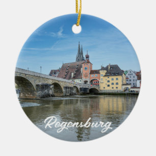 Stone Bridge in Regensburg, Germany Ceramic Ornament