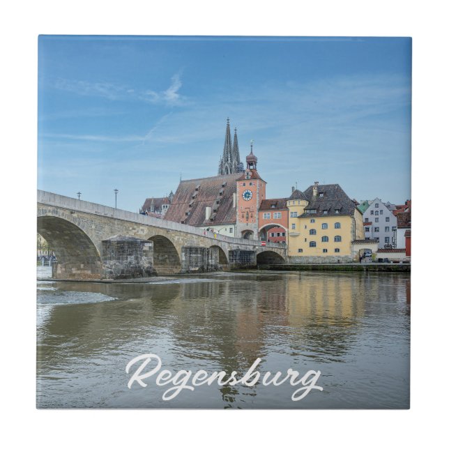 Stone Bridge in Regensburg, Germany Ceramic Tile (Front)