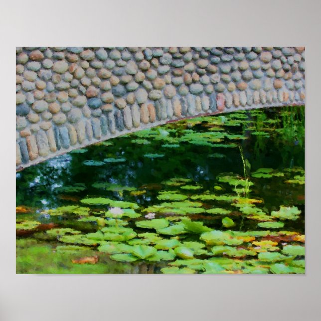 Stone Bridge Lilypads Watercolor Painting Poster (Front)