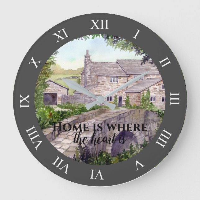 Stone Bridge Watercolor Painting Large Clock (Front)