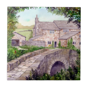 Stone Bridge Watercolor Painting Tile