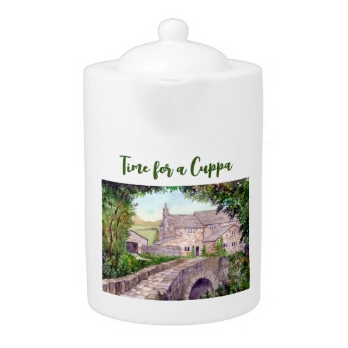 Stone Bridge Watercolor Time for Cuppa Teapot
