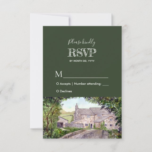 Stone Bridge Watercolor Wedding Response RSVP (Front)