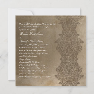 Stone Brown Vintage Damask Wedding Invitation
