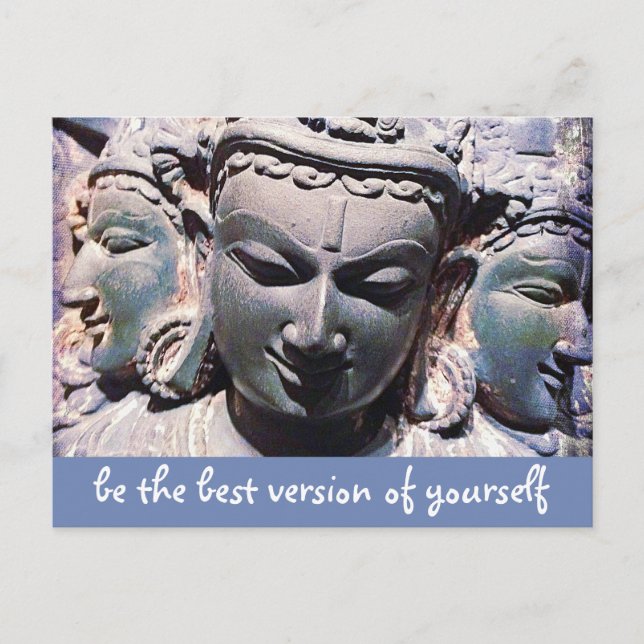Stone Buddha Faces Script Be Best Version Quote Postcard (Front)