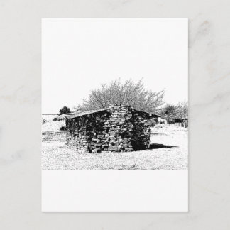 Stone Cabin in Black and White Postcard