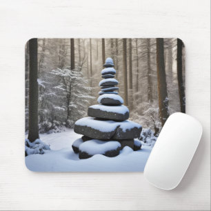 Stone Cairn In Winter Woods Mouse Pad