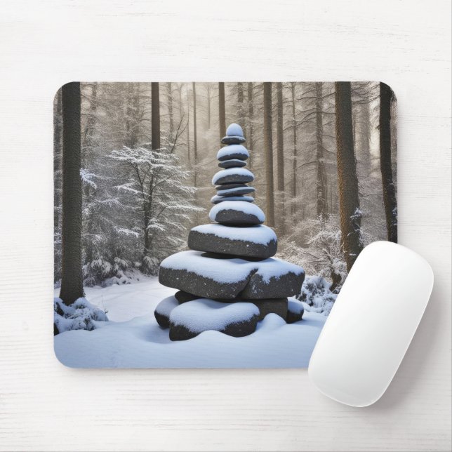 Stone Cairn In Winter Woods Mouse Pad (With Mouse)