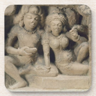 Stone carving of lovers enjoying a dance performan beverage coaster