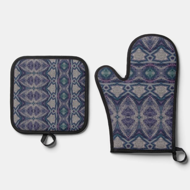 stone castle turqoise Oven Mitt and Pot Holders Oven Mitt & Pot Holder Set (Front)
