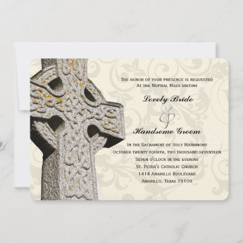 Stone Celtic Cross Catholic Wedding Invitation