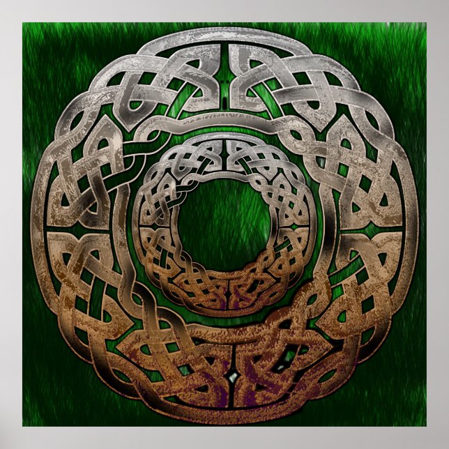 Stone Celtic Knot Circle on Grass Poster (Front)