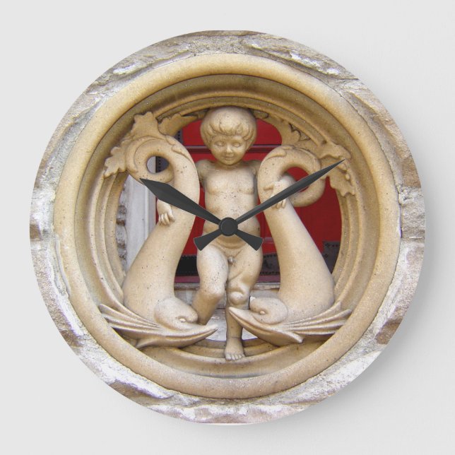 Stone Citizens granite putto and dolphins Large Clock (Front)