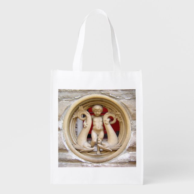 Stone Citizens granite putto and dolphins Reusable Grocery Bag (Front)