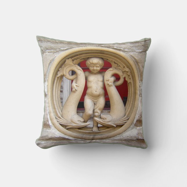 Stone Citizens granite putto and dolphins Throw Pillow (Front)