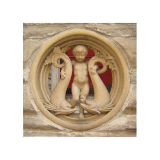 Stone Citizens granite putto and dolphins Wood Wall Art