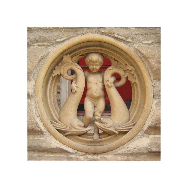 Stone Citizens granite putto and dolphins Wood Wall Art (Front)
