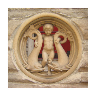 Stone Citizens granite putto and dolphins Wood Wall Art