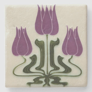 Stone Coaster - Art Nouveau Purple Tulips