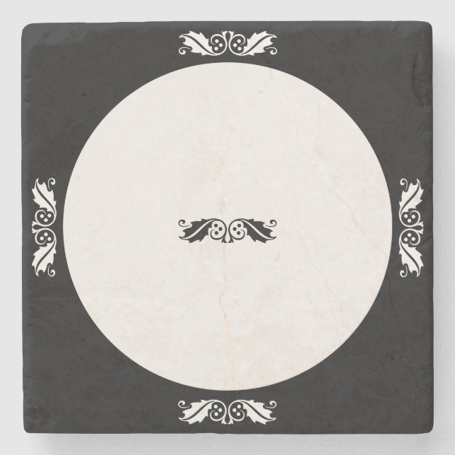 Stone Coaster - Holly Leaves in Black and White (Front)