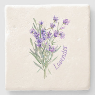 Stone Coaster, Lavender Watercolor Flower Coaster