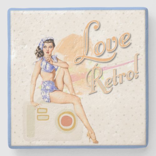 Stone Coaster _ Love Retro 1950s Pin_up Girl