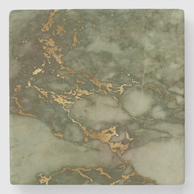 Stone Coaster Marble Green Gold Metallic (Front)