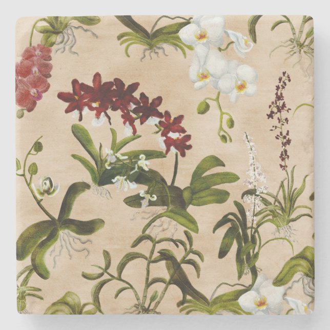 Stone Coaster - Orchid Pattern in Beige (Front)