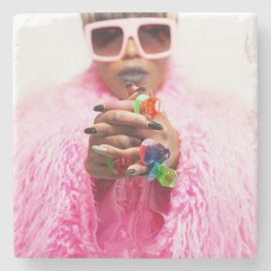 stone coaster. queen of rings. pink. stone coaster