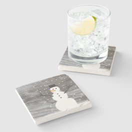 stone coaster rustic Christmas cute snowman