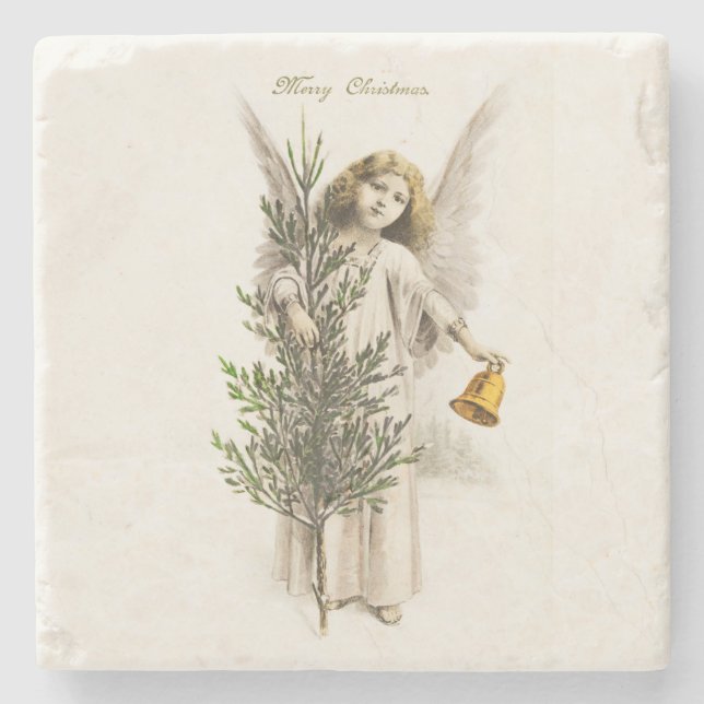 STONE COASTER : VINTAGE CHRISTMAS ANGEL (Front)