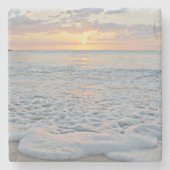 Stone Coaster With Oahu, Hawaii Sunset Photo (Front)